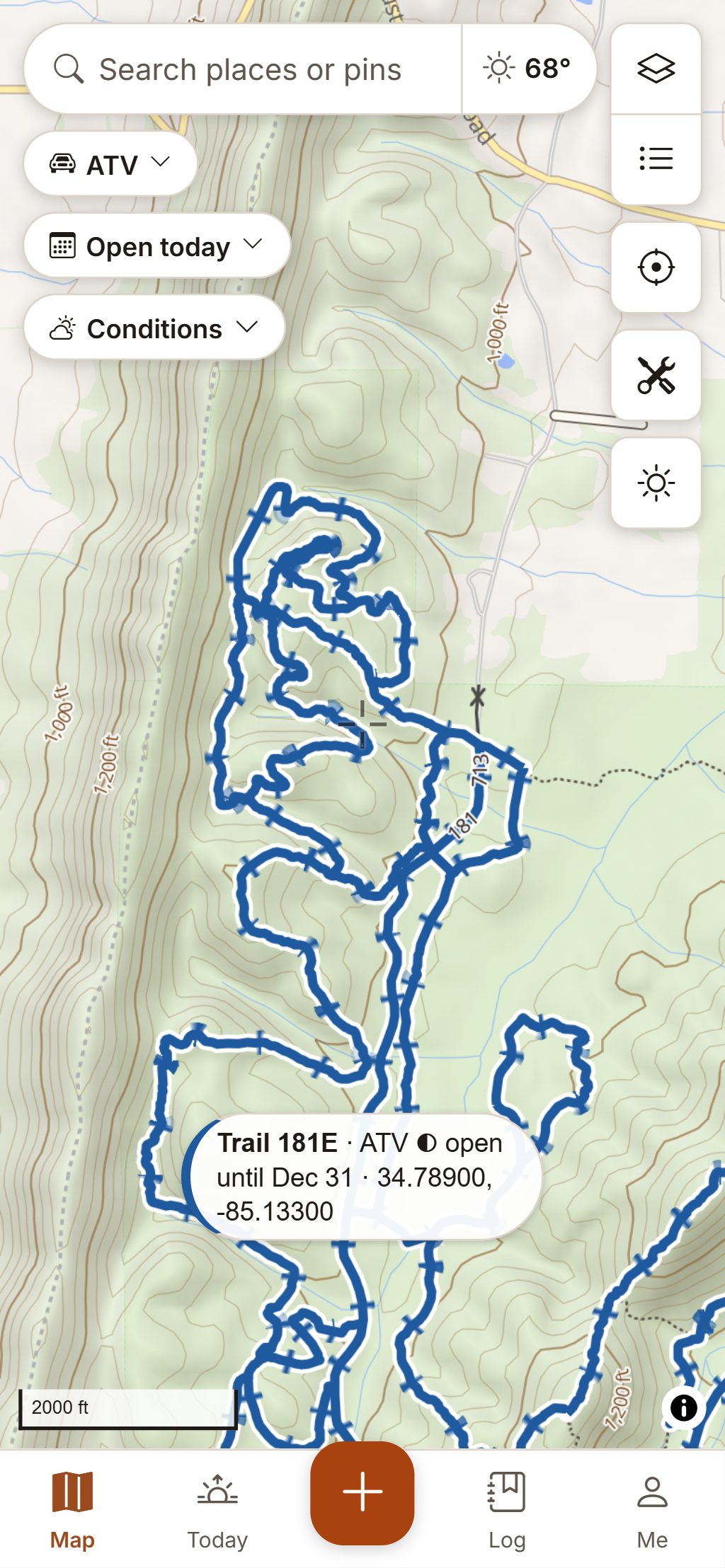 HuntGrid Offroad on a phone: the same trails, open to the rider’s 48-inch ATV.